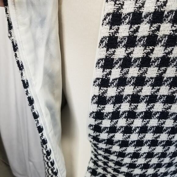 Albert Nipon Dress Size 10 Houndstooth Shift Dress Fringe Trim Black White - Picture 5 of 9